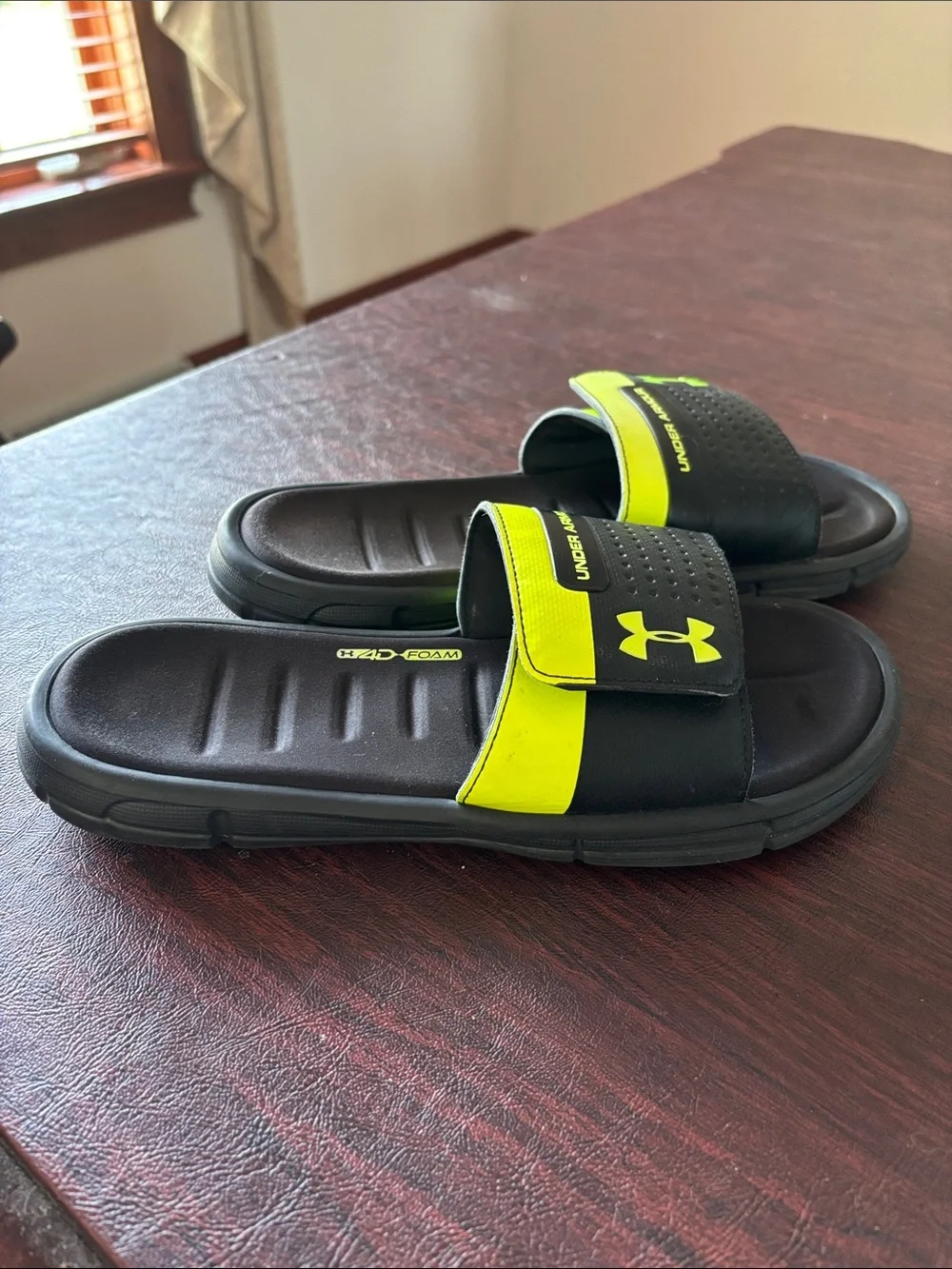 Under Armour Kids Black and Neon Yellow Slide Sandals